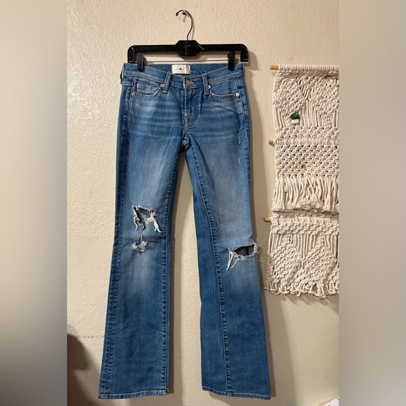 7 For All Mankind Blue Distressed Flare Jeans